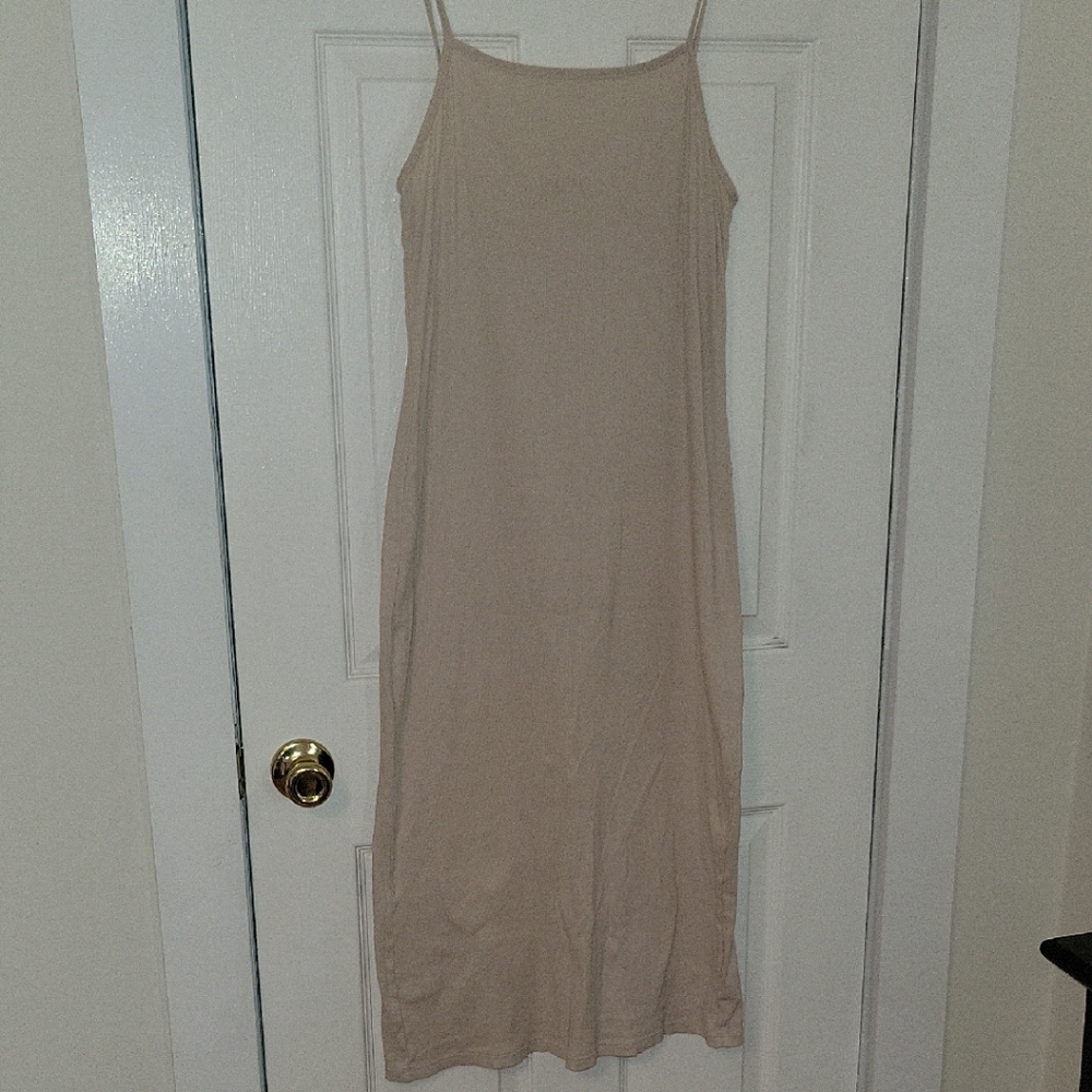 Calvin Klein Jeans Beige Spaghetti-Strap Midi Dress
